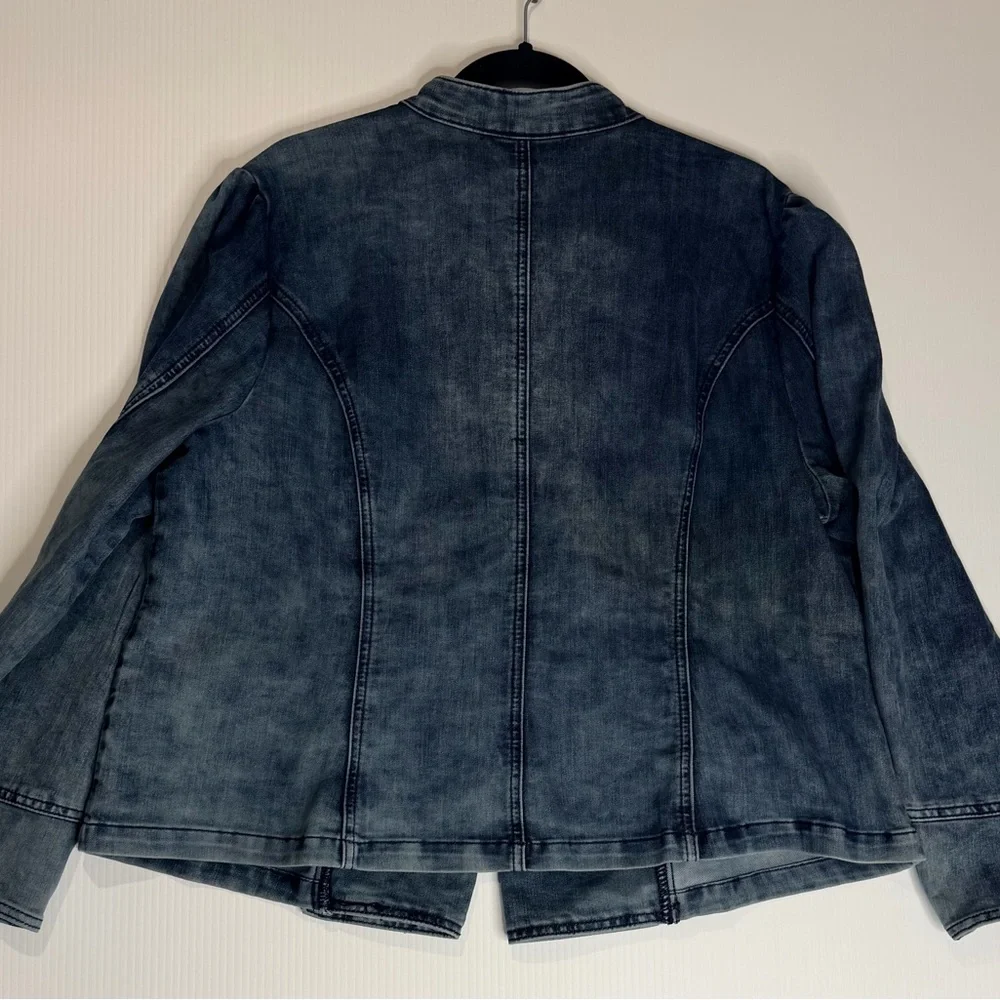 Indigo Thread Co Denim Military Jacket | Button Detail | Blue Jean Jacket - 1X - Picture 7 of 12